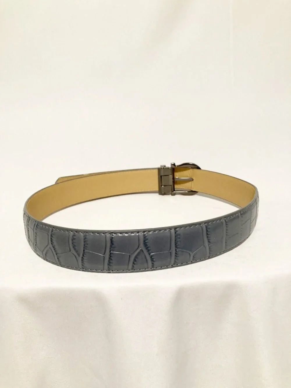 ROMFH Croc Belt Equestrian Gray Faux Leather 35